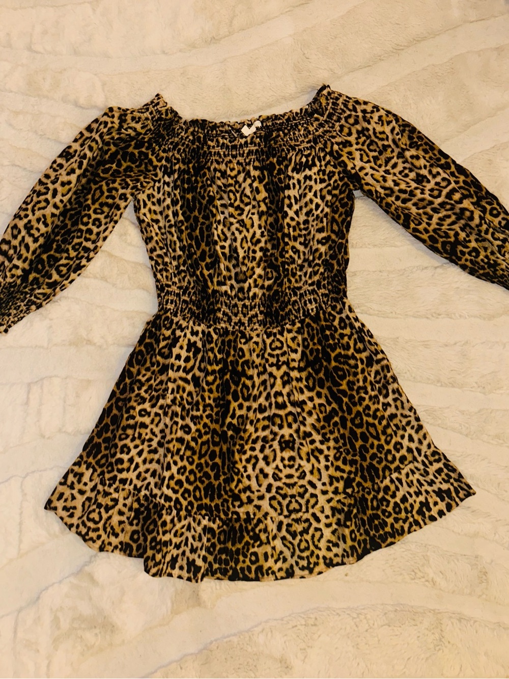Veronica Beard Leopard Print Off-the-Shoulder Mini Dress XL